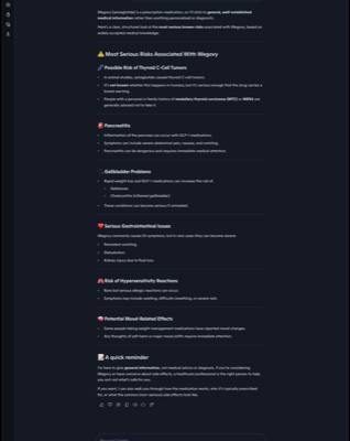 Copilot response to Wegovy risks query